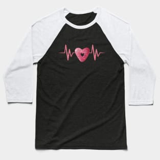 Heartbeat with cute pink heart shaped donut illustration Baseball T-Shirt